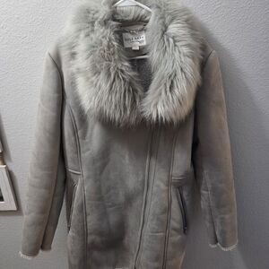 Cole Haan Women's Gray Fur-Trimmed Coat